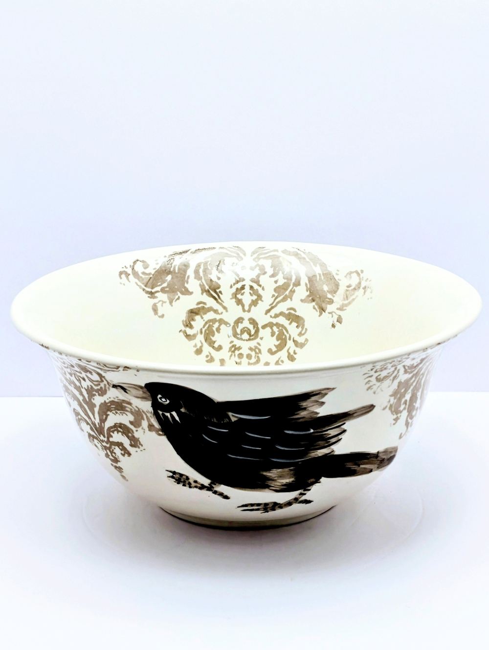 Maxcera Black & White Bird Bowl – Rustic Farmhouse Raven Design 9.5"